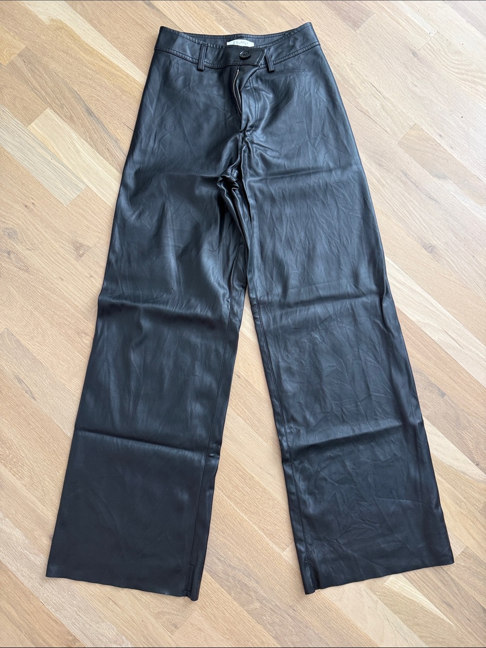 Z Supply Black Faux Leather Wide-Leg Cropped Pants